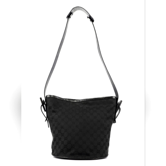 ๐ฎ๐น Gucci Black GG Canvas Monogram Leather Trim Bucket Shoulder Bag ๐ฎ๐น ๐ค๐ค - Picture 4 of 17